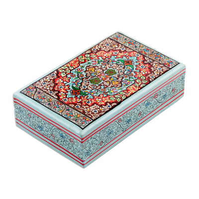 Caja decorativa de papel maché - Caja decorativa de papel maché de madera india con flores