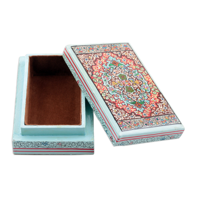 Papier mache decorative box, 'Persian Style' - Indian Wood Papier Mache Decorative Box with Flowers