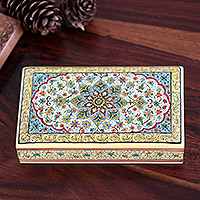 Caja decorativa de madera, 'Persian Brilliance' - Caja decorativa de madera pintada floral hecha a mano de la India
