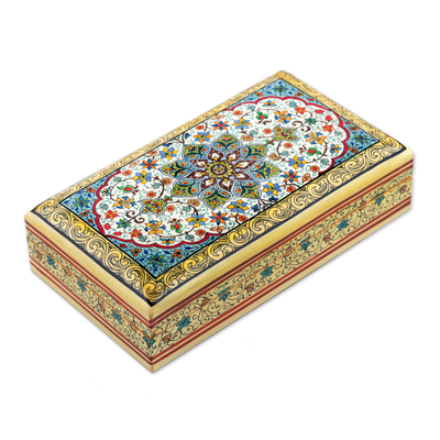 Dekorative Box aus Holz - Handgefertigte dekorative Box aus bemaltem Holz mit Blumenmuster aus Indien