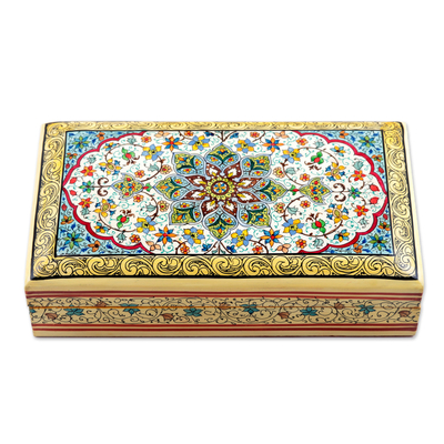Wood decorative box, 'Persian Brilliance' - Handmade Floral Painted Wood Decorative Box from India