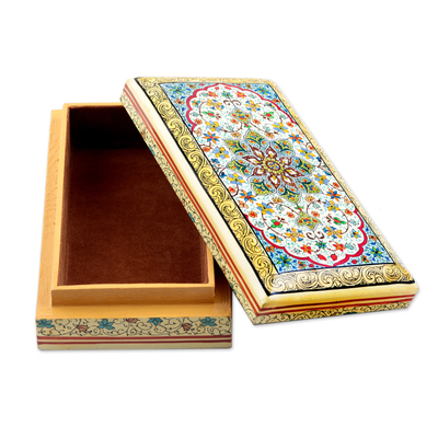 Wood decorative box, 'Persian Brilliance' - Handmade Floral Painted Wood Decorative Box from India