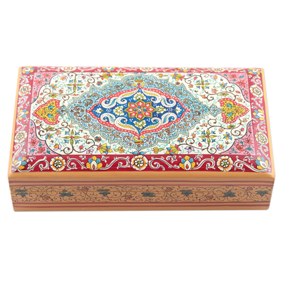 Papier mache decorative box, 'Persian Magnificence' - Wood Papier Mache Decorative Box Hand-Painted in India