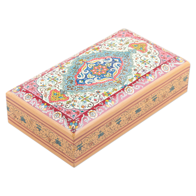 Papier mache decorative box, 'Persian Influence' - Wood Papier Mache Decorative Box Hand-Painted in India