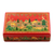 Caja decorativa de papel maché, 'Paisaje en rojo' - Caja decorativa de papel maché de madera roja pintada a mano