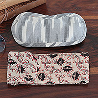 Cotton sleep mask and eyeglass pouch, 'Stylish Appeal' (set of 2) - Grey Cotton Sleep Mask with Cotton Eyeglass Pouch (Set of 2)