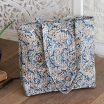 Quilted cotton tote bag, 'Glorious Blue' - Blue Quilted Cotton Tote Bag with Block-Printed Pattern