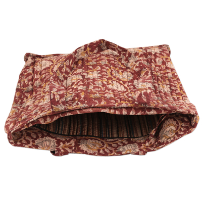 Gesteppte Einkaufstasche aus Baumwolle - Rote Einkaufstasche aus gesteppter Baumwolle mit Blockdruckmuster