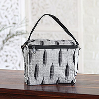 Quilted cotton lunch bag, 'Grey Style' - Black and Grey Quilted Cotton Lunch Bag from India