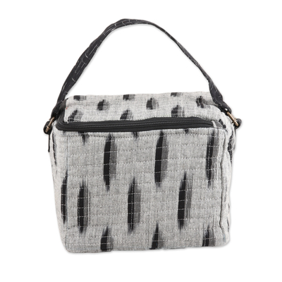 Black and Grey Quilted Cotton Lunch Bag from India