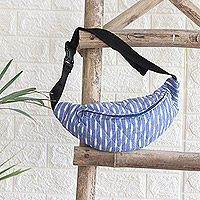 Quilted cotton fanny pack, 'Prussian Blue Elegance' - Prussian Blue Quilted Cotton Fanny Pack from India