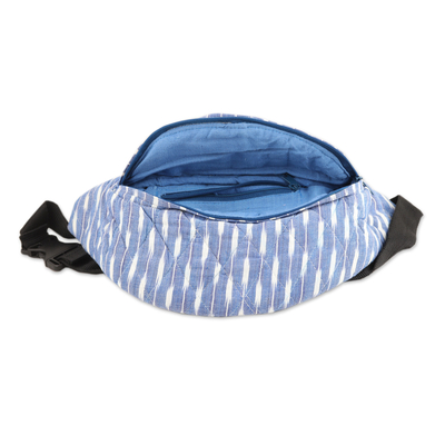 Quilted cotton fanny pack, 'Prussian Blue Elegance' - Prussian Blue Quilted Cotton Fanny Pack from India