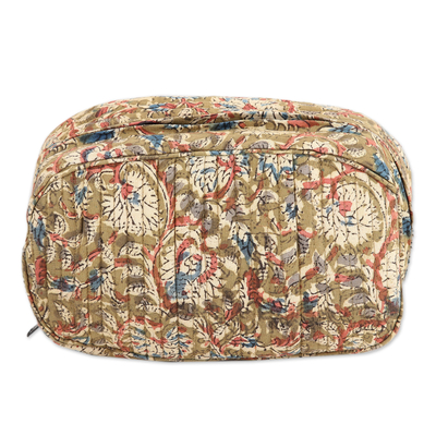 Block print cotton travel bag, 'On the Go' - Block-Printed Cotton Travel Bag