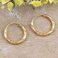 Gold-plated hoop earrings, 'Indian Mountains' - Hand Crafted Gold-Plated Hoop Earrings