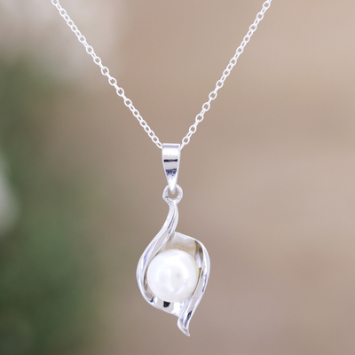 collar con colgante de perlas cultivadas - Collar con colgante de perlas cultivadas de plata esterlina de la India
