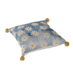 Embroidered cushion covers, 'Sky Daisies' (pair) - Floral Blue Embroidered Cushion Covers (Pair)