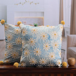 Embroidered cushion covers, 'Sky Daisies' (pair) - Floral Blue Embroidered Cushion Covers (Pair)