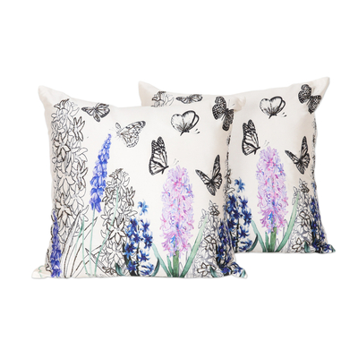 Cushion covers, 'Beaded Flora' (pair) - Floral Multicolor Embroidered Cushion Covers (Pair)