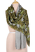 Wool shawl, 'Olive Fusion' - Floral and Stitched Wool Shawl Woven in India