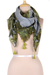 Wool scarf, 'Olive Bliss' - Floral Patched Wool Scarf with Tassels Woven in India