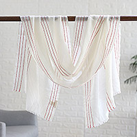 Wool shawl, 'Ivory Finesse' - Ivory Wool Shawl with Stitch Pattern Woven in India