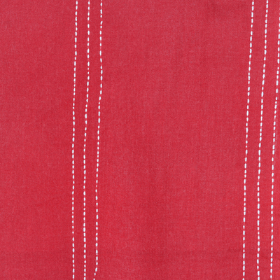 Wollschal - Roter Wollschal mit Stichmuster, gewebt in Indien