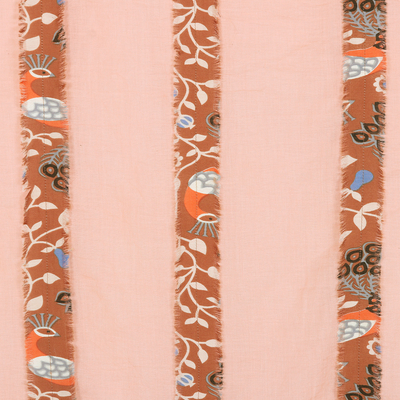 Schal aus Wollmischung - Blumengestreifter Schal aus pfirsichfarbener Wolle und Seide aus Indien