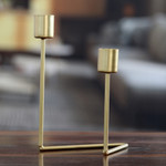 Iron candle holder, 'Golden Spark' - Gold Powder Coated Iron Candle Holder Handcrafted in India