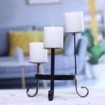 Iron candle holder, 'Medieval Decor' - Black Powder Coated Wrought Iron Candle Holder from India