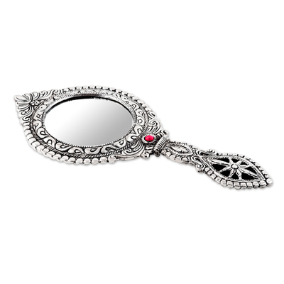 espejo de mano de aluminio - Espejo de mano de aluminio con diseño floral indio hecho a mano artesanalmente