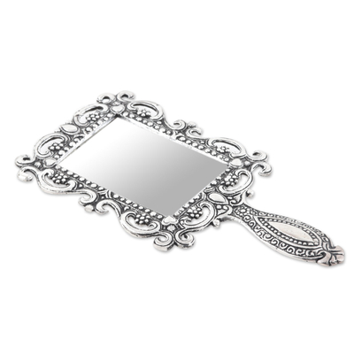 espejo de mano de aluminio - Espejo de mano de aluminio de la India con motivos florales y de vid