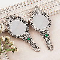 Aluminum hand mirrors, 'Leafy Paradise' (pair) - Pair of Antiqued Aluminum Hand Mirrors with Beads from India