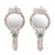 aluminium hand mirrors, 'Leafy Paradise' (pair) - Pair of Antiqued aluminium Hand Mirrors with Beads from India