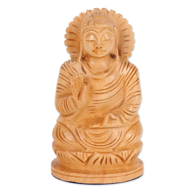 Indian Buddha Theme Sculpture Hand Carved from Kadam Wood