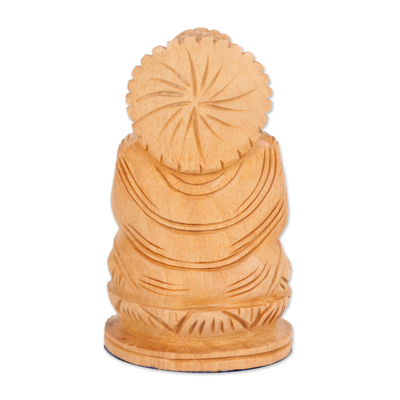 Wood sculpture, 'Mindful Buddha' - Indian Buddha Theme Sculpture Hand Carved from Kadam Wood