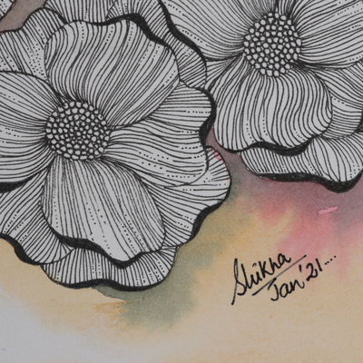 'Tanz des Lebens' - Blumenaquarellmalerei auf Papier
