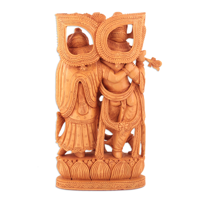 Wood sculpture, 'Eternal Devotion' - Hand Made Kadam Wood Sculpture