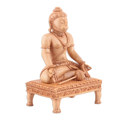 Wood sculpture, 'With Wisdom' - Hand Crafted Kadam Wood Sculpture