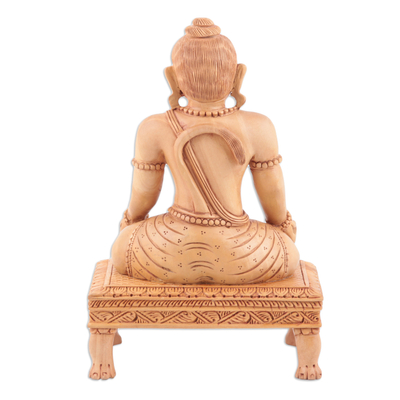 Wood sculpture, 'With Wisdom' - Hand Crafted Kadam Wood Sculpture