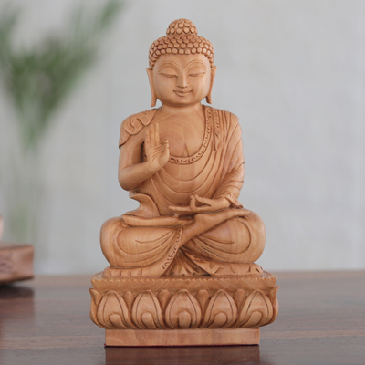 Holzskulptur - Handgefertigte Buddha-Skulptur aus Kadam-Holz