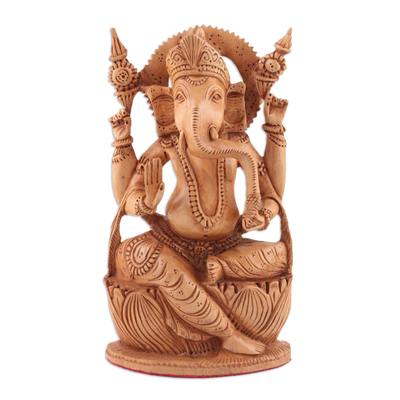 Escultura en madera - Escultura de ganesha de madera kadam hecha a mano