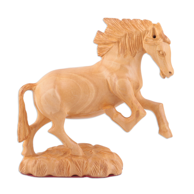 Escultura de madera - Escultura de madera Kadam india con motivo de caballo