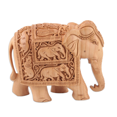 Wood sculpture, 'Royal Grandeur' - Indian Kadam Wood Sculpture with Elephant Motif