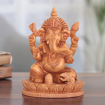 Holzskulptur - Handgefertigte Ganesha-Skulptur aus Kadam-Holz