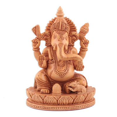 Hand Crafted Kadam Wood Ganesha Sculpture