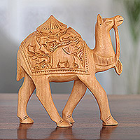 Wood sculpture, 'Camel Ride' (6 inch) - Hand-Carved Sculpture from India (6 Inch)