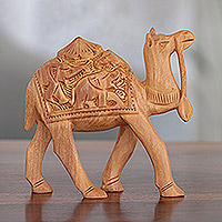 Wood sculpture, 'Camel Ride' (5 inch) - Artisan Crafted Wood Sculpture (5 Inch)