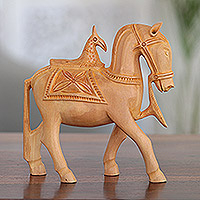 Wood sculpture, 'Mughal Steed' - Hand-Carved Wood Statuette
