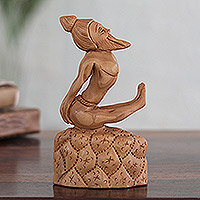 Wood sculpture, 'Dandasana' - Hand-Carved Yoga-Themed Sculpture
