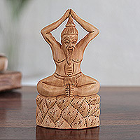 Wood sculpture, 'Baddha Konasana' - Handmade Wood Yoga Pose Sculpture